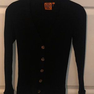Tory Burch  black cardigan  sweater , pulls or tears   sz medium,  the sz tag wa